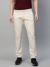 Genips Men's Light Cream  Cotton Stretch Caribbean Slim Fit Solid Trousers